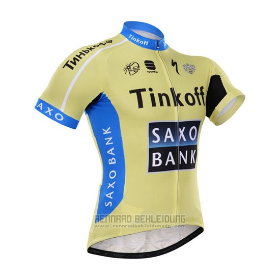 2015 Fahrradbekleidung Tinkoff Saxo Bank Azurblau und Gelb Trikot Kurzarm und Tragerhose